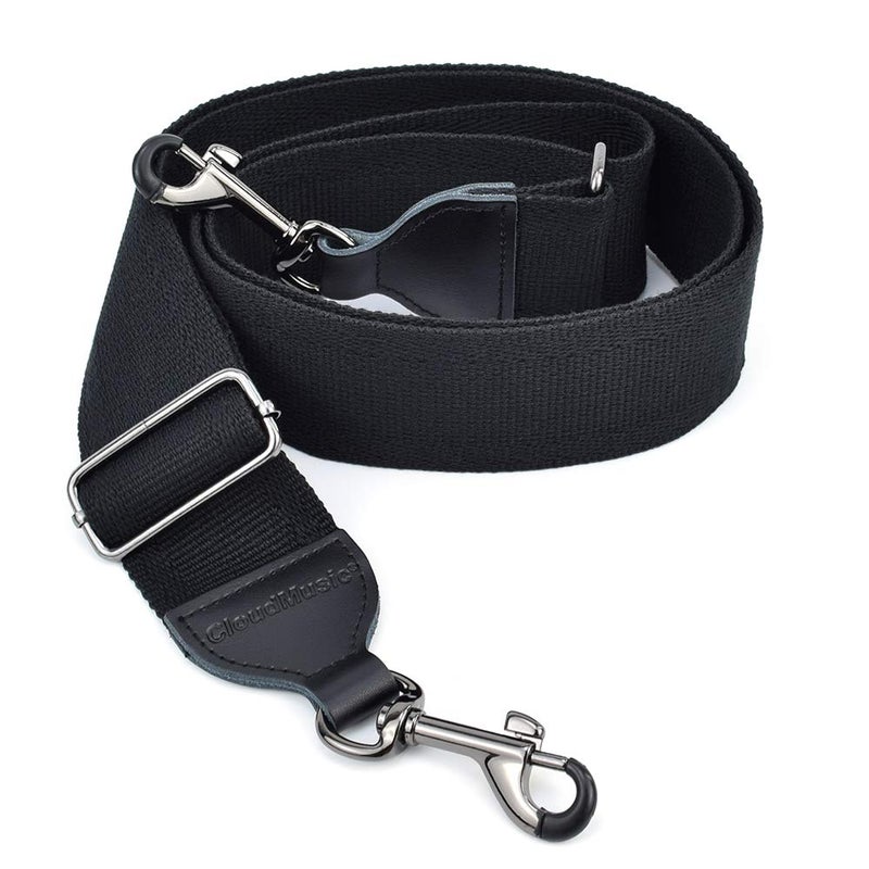 CLOUDMUSIC Banjo Strap Guitar Strap For Handbag Purse Jacquard Woven With Leather Ends And Metal Clips(Black) - Image 1